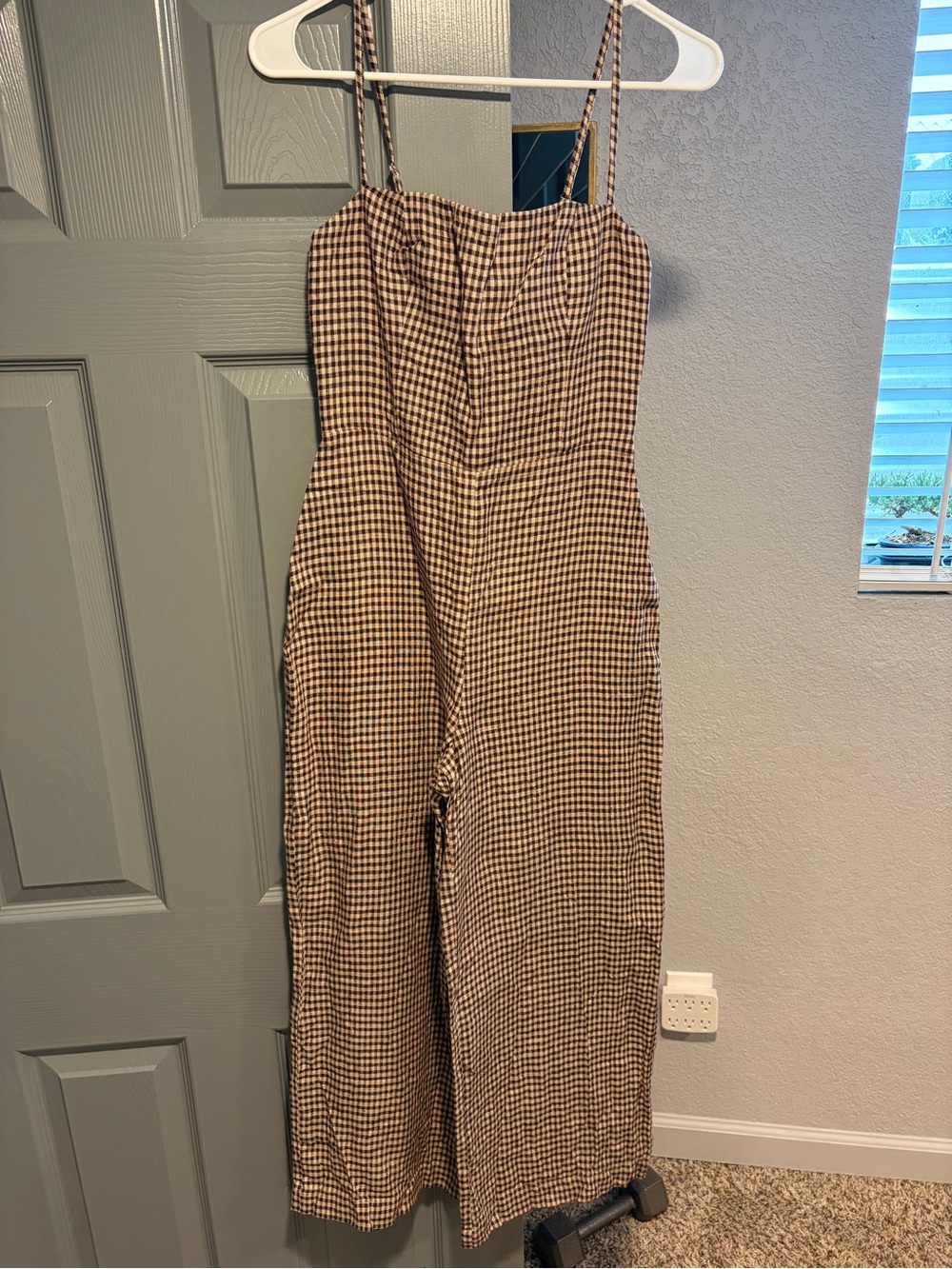 Reformation Gingham Brown Jumpsuit Linen Size 2